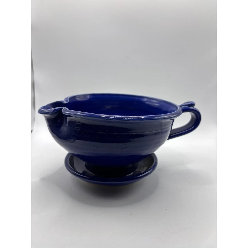 Handmade Ceramic Shaving Scuttle Mug - Cobalt Blue Glaze Signed Studio Pottery